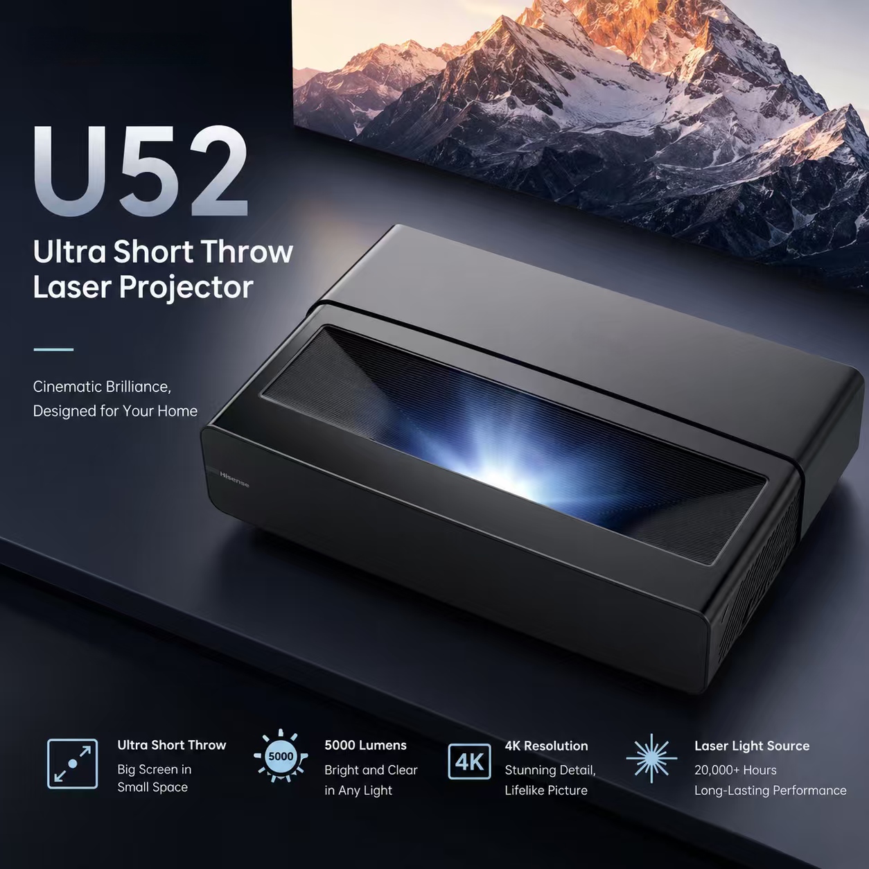 Home Cinema Ultra Short Throw Projector - Proiettore DLP U52 4K 5300 Lumen