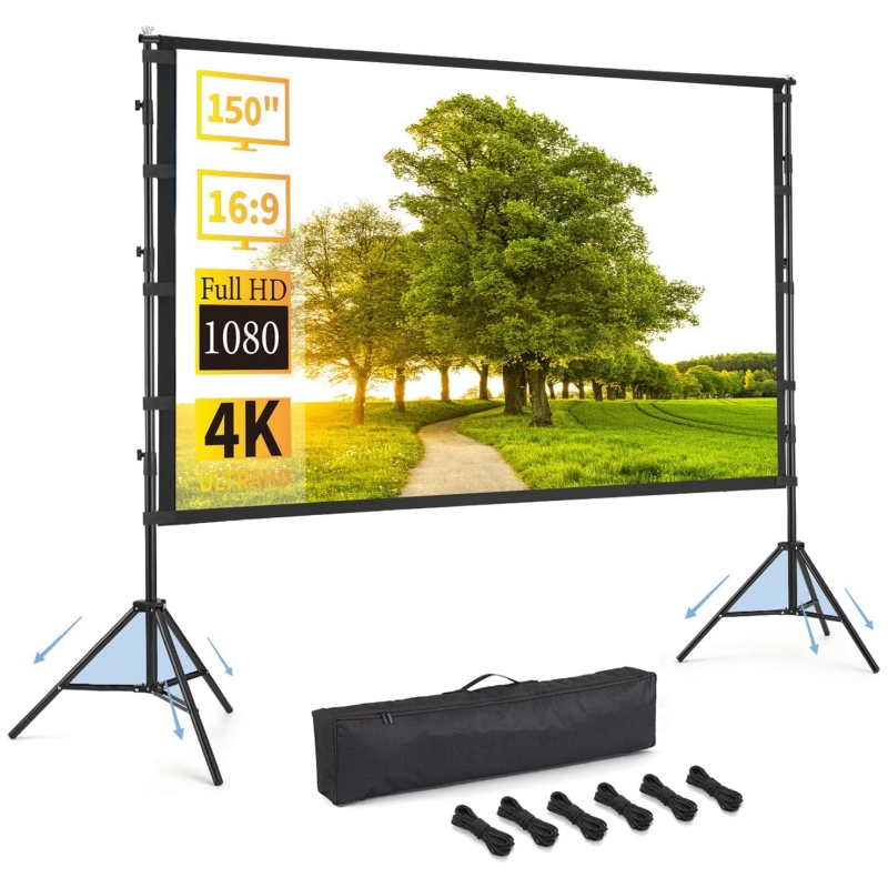 Projector Screen 100 Inch - Schermo per proiettore con treppiede, schermo