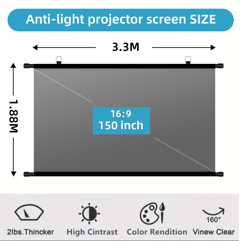 Projector Screen 100 Inch - Schermo per Proiettore Anti-Luce da 150